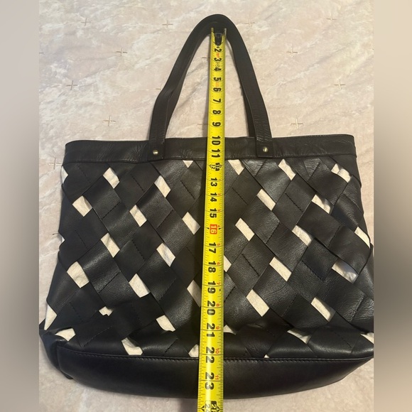 Black Leather and Canvas Woven Tote Bag Medium Career Classic Capsule - Picture 3 of 9